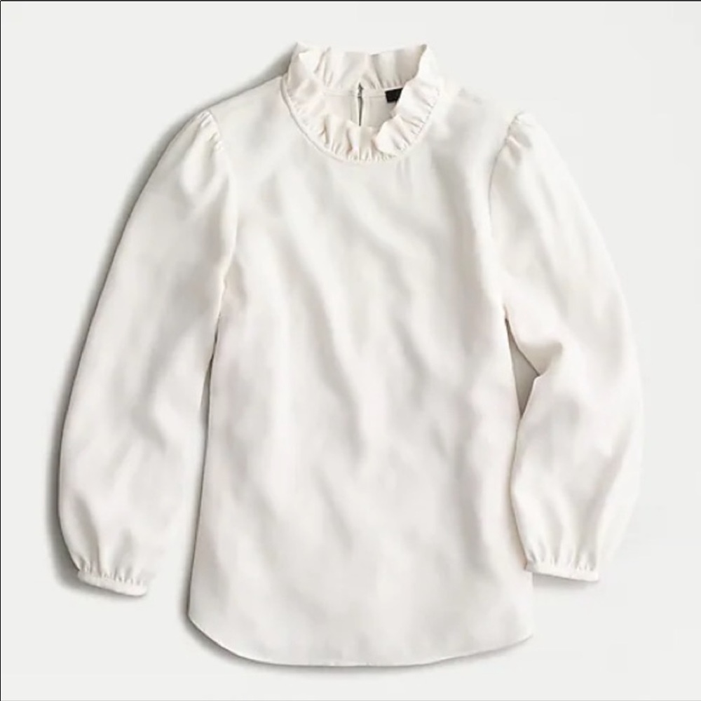 J. Crew Ruffle Neck Top Ivory Crepe NWT